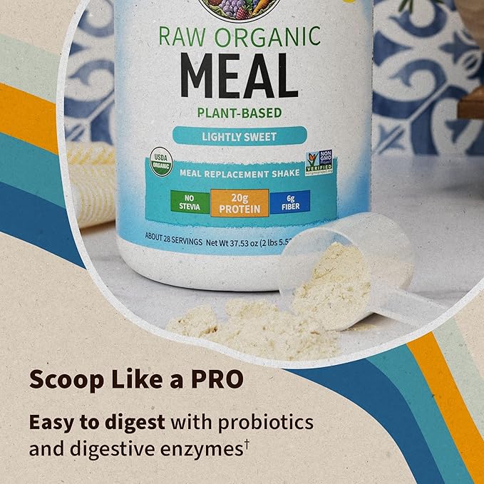 Garden of Life Meal Replacement Shakes, Vegan Protein Powder, Raw Organic Meal, Lightly Sweet Powder with Plant Based Pea Protein, Sprouts, Greens, Probiotics, Dairy Free 14 Servings