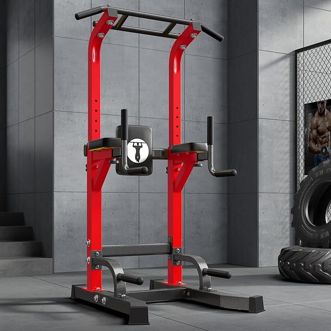 sogesfurniture Adjustable Dip Stands Assistive Trainer for Home Gym - 10-Level Height Wall-Saving Pull Up Bar, Dual Training Stands for Dip Push Up & Core Workout, Heavy Duty Steel Frame