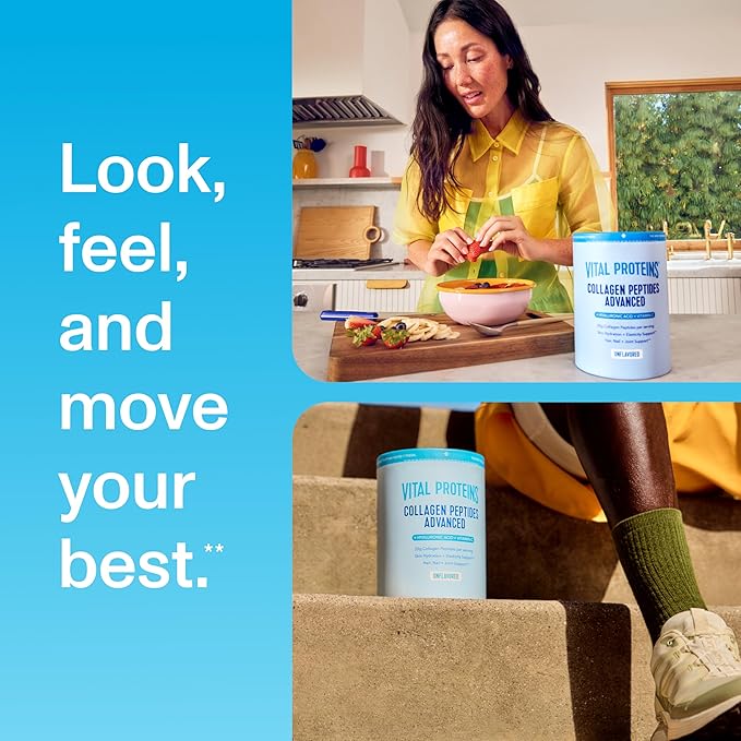 Vital Proteins Collagen Peptides Powder Advanced with Hyaluronic Acid & Vitamin C - 20oz Collagen Protein, Unflavored, 27 Servings