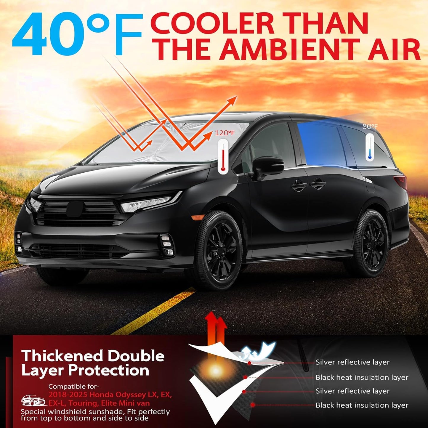 KAYZT Windshield Sun Shade for 2018-2025 2026 Hon-da Odyssey LX EX EX-L Touring Elite Minivan Foldable Sunshade Front Window Custom Fit Car Accessories