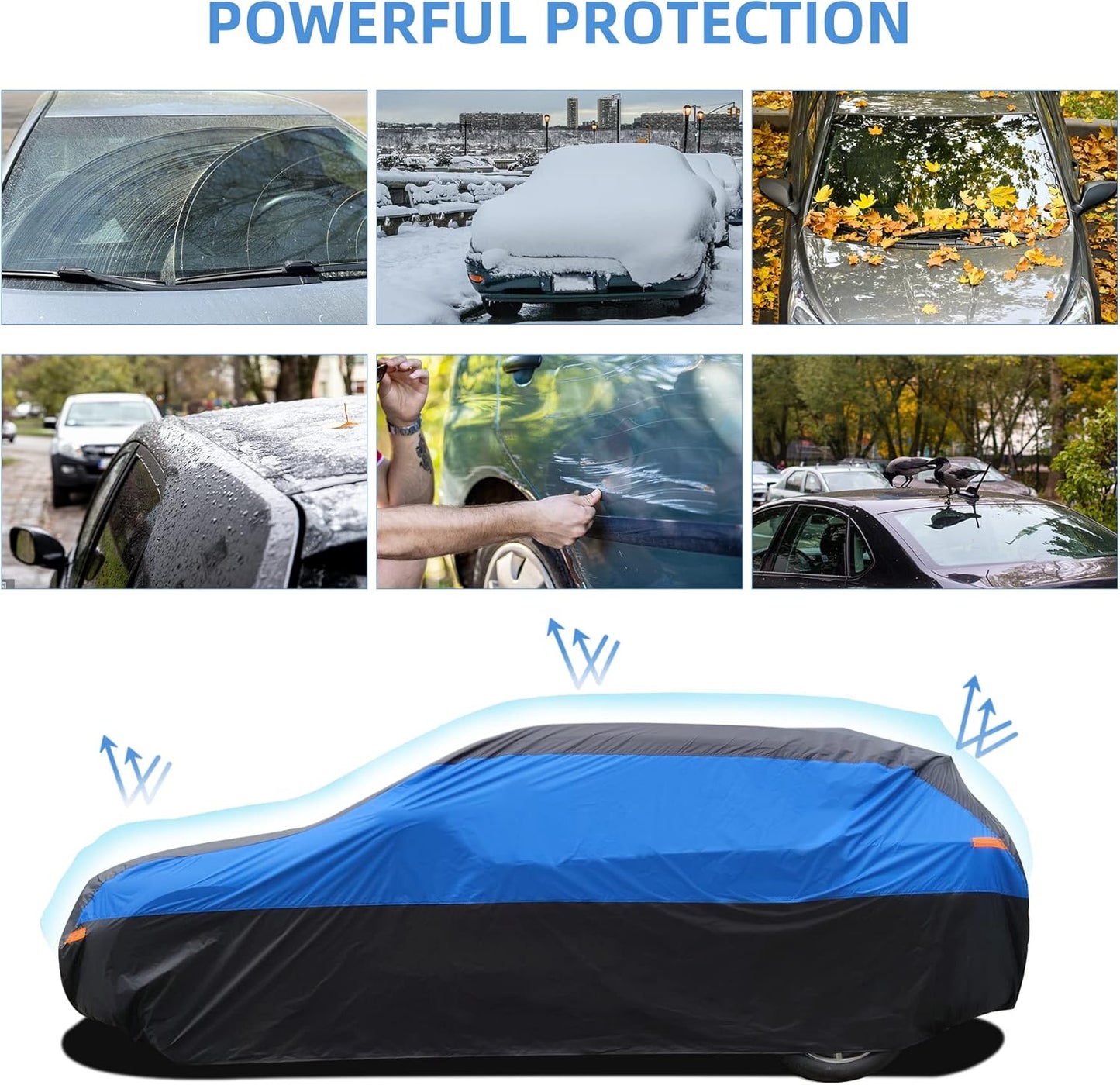 SUV Car Cover Waterproof All Weather, Cover Full Exterior Cover Windproof Outdoor Full Car Cover UV/Snow/Hail/Dust Protection Fit SUV Jeep-Length 182" to 190"