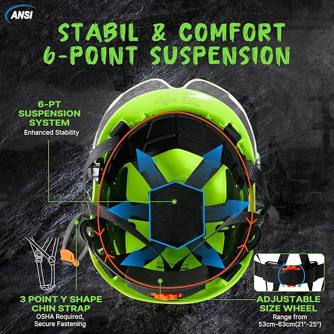 AOLAMEGS Construction Safety Hard Hat - ANSI Z89.1 Type Ι OSHA Approved Safety Helmets with Chin Straps Lightweight Reflective Vented ABS Hard Hats For Men Women Industrial Workwear 6-point Suspension