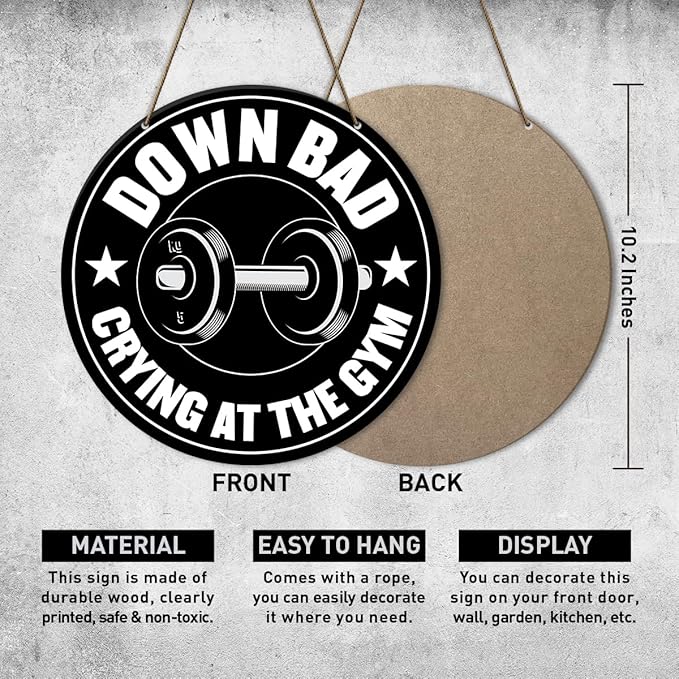 Gym Sign Decor, Home Gym Sign, Workout Room Fitness Room Decor Gym Sign Decoration, Gym Gift for Trainer Exercise Lover, Down Bad Crying at The Gym