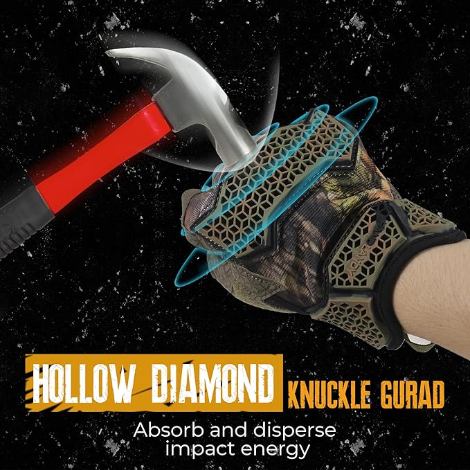 HANDLANDY Fingerless Work Gloves for Men, Padded Impact Tactical Mechanics Gloves, Grip Utility Trucker Driver Gloves (Camo- impact, Medium (Pack of 1))