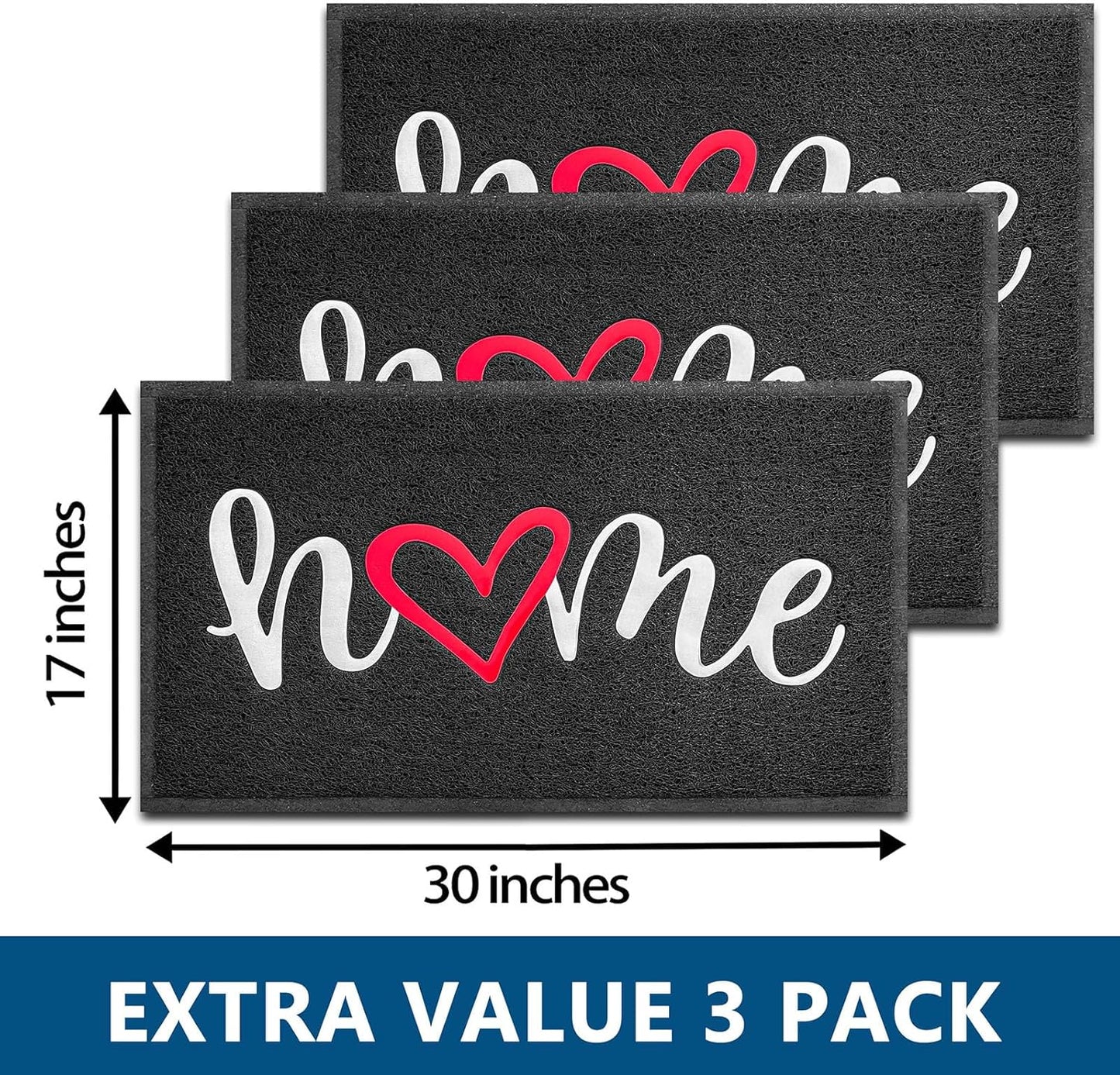 EARTHALL Door Mat 3-Pack Outside Inside Home Doormat 30"x17.5" Durable Floor Mat Non Slip Rug Ultra Absorb Mud Easy Clean Front Doormat for Garage, Entryway, Patio, High Traffic Areas, Black