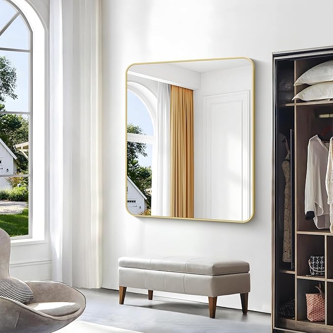 Gold Bathroom Mirror,40x48 inch Wall Mirror for Bathroom Wall Mounted,Round Rectangle Mirror for Bathroom Over Sink,Modern Frame for Home Decor Living Room,Bedroom Entryway,Horizontal/Vertical