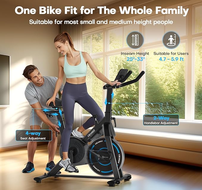 Exercise Bike, CHAOKE Quiet Magnetic Resistance 300LB Capacity Stationary Bike for Home with App Compatible, Indoor Bike with Comfortable Seat and Digital Display