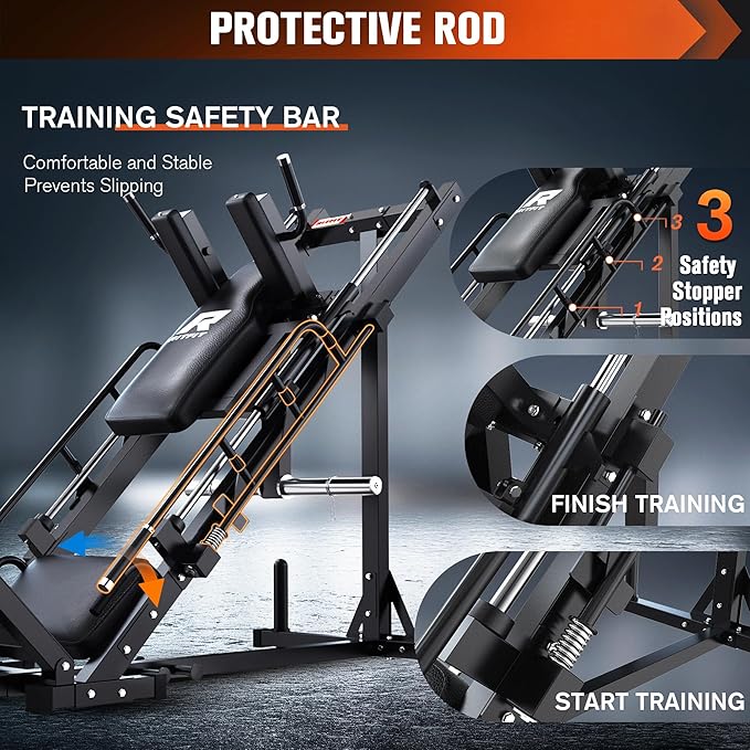 RitFit Adjustable Leg Press and Hack Squat Machine with Weight Plate Set, Professional Home Gym Equipment with Linear Bearings, Specialized for Complete Lower Body Workouts and Weight Storage Posts