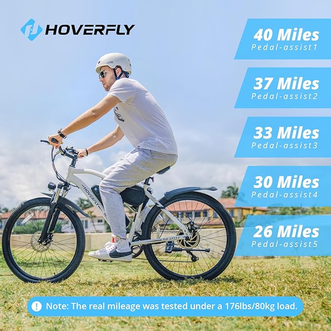HOVERFLY OUREA 26" Electric Bike for Adults, 750W Peak Motor Mountain Ebike, 20MPH Up to 40 Miles, UL2849 Certified, 7-Speed, Removable Battery, Shock Absorber, Fat Tire Commuter E-Bike