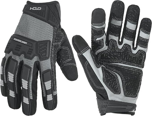 HANDLANDY Mens Work Gloves Touch screen, Utility Mechanic Gloves, Flexible Breathable Fit- Padded Knuckles & Palm