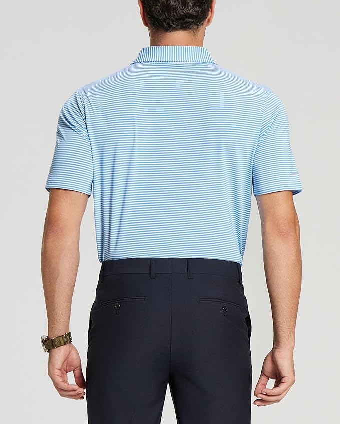 Golf Shirts for Men - Moisture Wicking Short Sleeve Performance Sport Casual Striped Collared Mens Polo Shirt