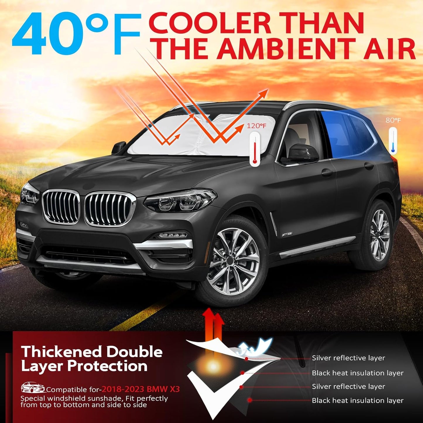 KAYZT Windshield Sun Shade for 2018-2025 BMW X3 Foldable Sunshade SUV Front Window Custom Fit Car Accessories