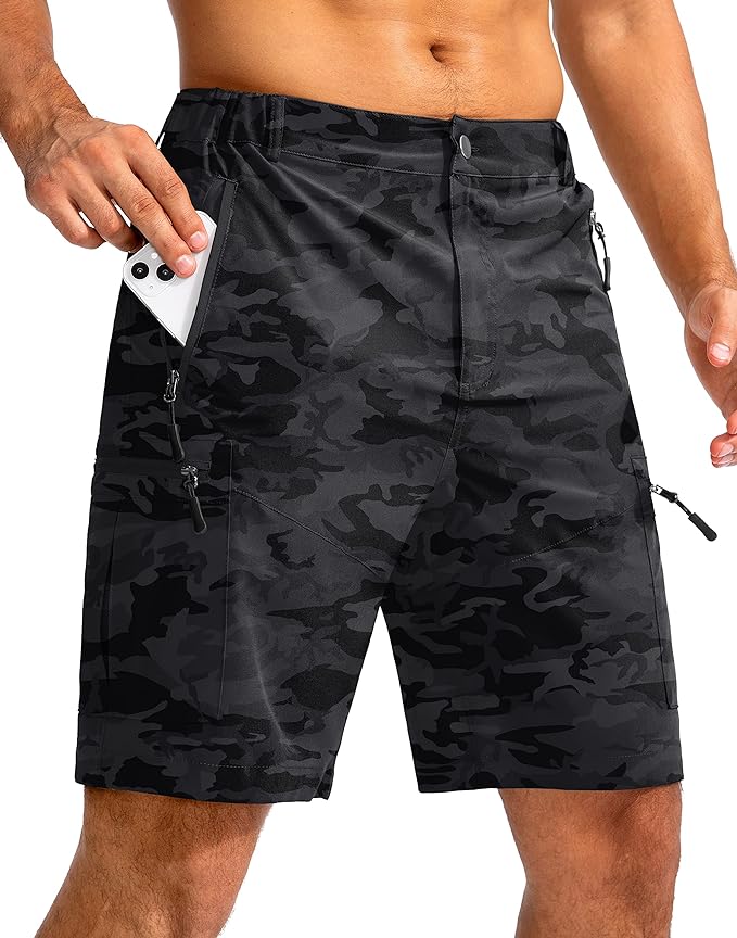 Pudolla Men's Hiking Cargo Shorts 9" Lightweight Outdoor Work Shorts for Men Travel Golf Camping Casual with 5 Zipper Pockets