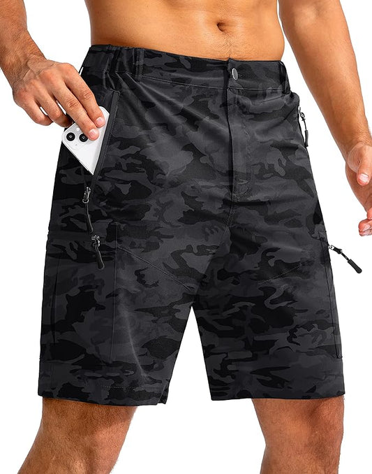 Pudolla Men's Hiking Cargo Shorts 9" Lightweight Outdoor Work Shorts for Men Travel Golf Camping Casual with 5 Zipper Pockets