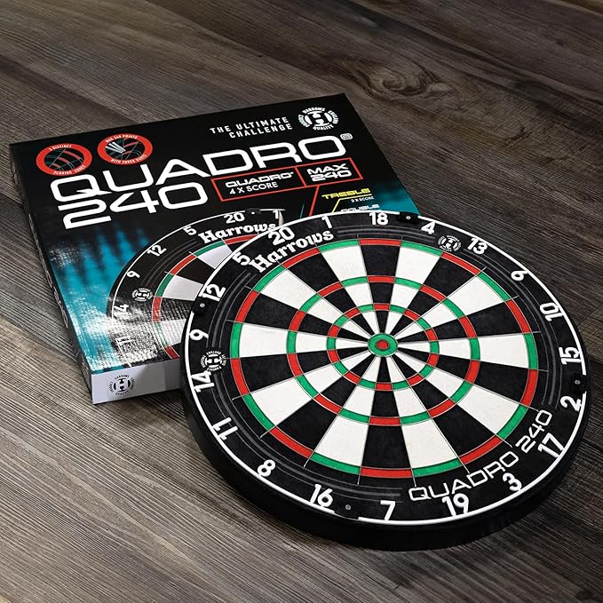 Harrows Dart Board Quadro I Unique and Exclusive 3 Scoring Zones I Ultimate Challenge 240 Maximum Score I Darts Board with Ultra Thin Knife Wire I Compatible with Dart Board Stand, Dart Board Lighting