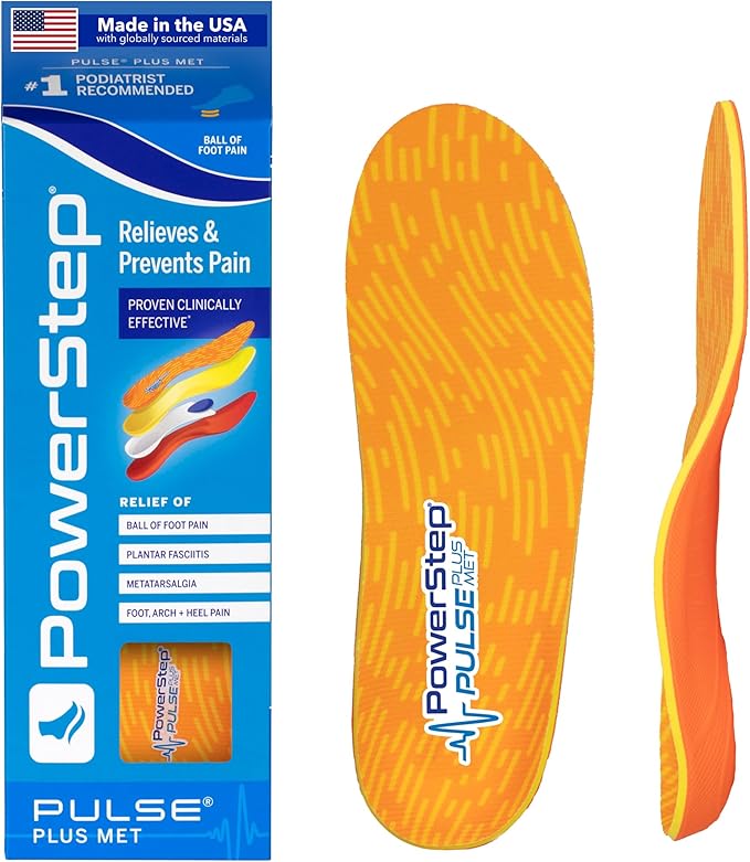 PowerStep Pulse Plus Met - Ball of Foot Pain Relief Shoe Insoles - Running Shoe Orthotics for Metatarsal Foot Pain, and Morton's Neuroma Relief - Made in The USA (M 6-6.5, F 8-8.5)