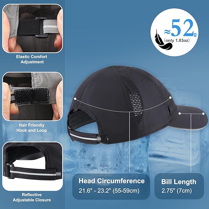 Connectyle Mens Womens Quick Dry Performance Running Cap Lightweight Reflective Sports Hat UPF 50+ Outdoor Athletic Sun Cap