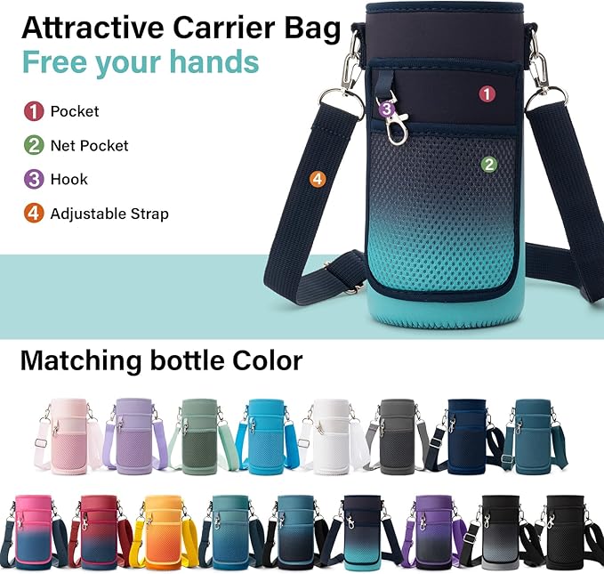 Insulated Water Bottle | Thickened Stainless Steel Vacuum Metal | Portable Sports Water Jug for Gym and Hiking with Straw, Carrier Bag, Handle Strap | BPA-Free 32 oz