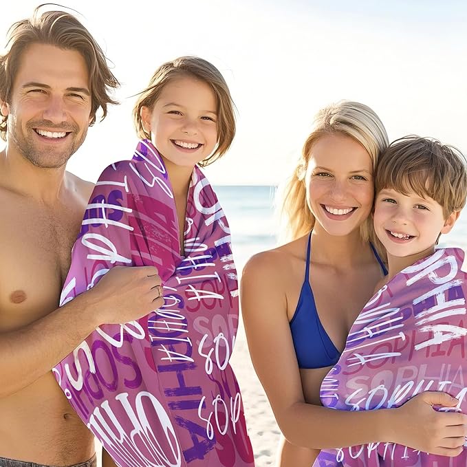 JML Personalized Beach Towel with Name, Custom Beach Towel with Name, Customized Microfiber Pool Towel, Quick Dry & Absorbent Swim Towel for Adult,Anniversary, Birthday, Summer Holiday,Vacation