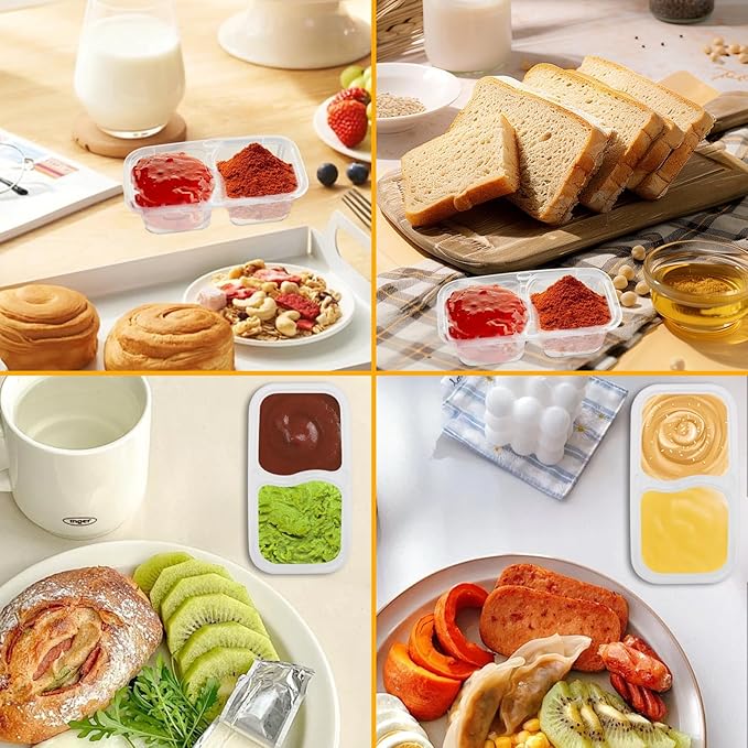 20PCS Reusable Snack Containers with Lids, Portion Control Sauce Cups for Meal Prep, Bento Box Dips & Condiments, Leak-Resistant, Stackable, Dishwasher Safe, for Kids & Adults