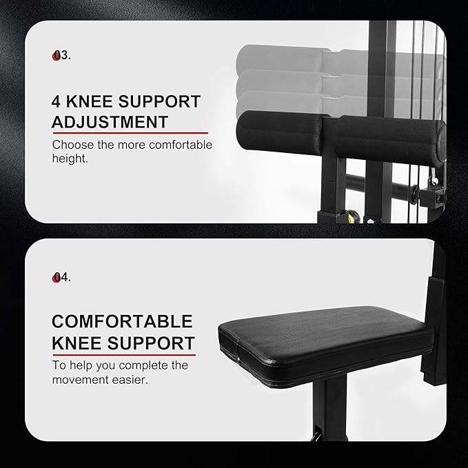 LAT All-in-one Machine with High and Low Pulley Station, LAT PullDown and LAT Row Cable Machine, LAT Tower with Adjustable Leg Support for Home Gym Total Body Training