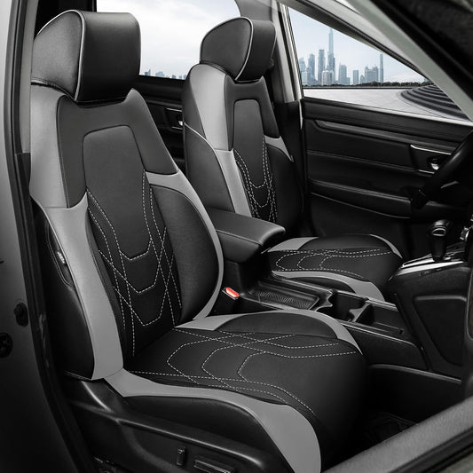 FREESOO CRV Seat Covers Full Set, for Honda CRV LX EX EX-L Sport Touring Hybrid 2017 2018 2019 2020 2021 2022, Custom Fit Car Seat Covers, Waterproof Leather Seat Covers, Black & Gray