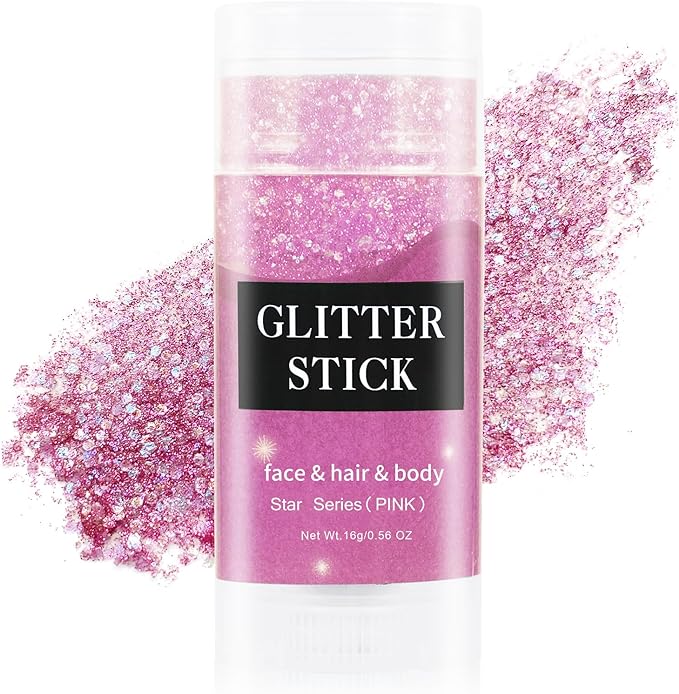 MEICOLY Pink Body Glitter Stick,Pink Face Glitter,Sparkly Hair Glitter,Singer Concerts Lover Heart Chunky Glitter,Pink Glitter Makeup,Mermaid Glitter Face Paint,Waterproof