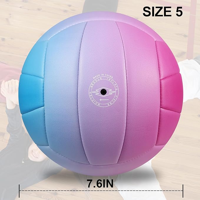 Size 5 Volleyball - Durable PU Leather, Indoor/Outdoor. Soft Control, Great Airtightness for Training/Games. Ideal for All Ages