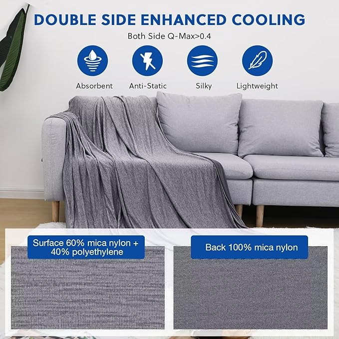 HOMFINE Cooling Blankets for Hot Sleepers - Summer Blanket Thin Lightweight Breathable Soft Double Side Enhanced Cooling for Bed Couch Sofa, Keep Cool for Night Sweats (Black, 108 x 90 inches)