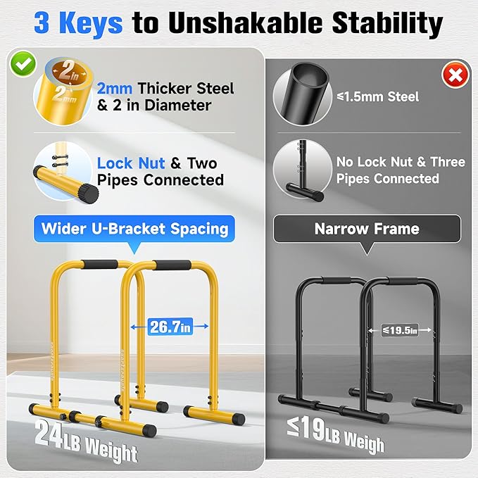 Sportsroyals Adjustable Dip Bar Station, Heavy Duty Parallette & Parallel Bars, 400LBS Stable Dip Stands for Home Gym, Calisthenics & Upper Body Workout Equipment