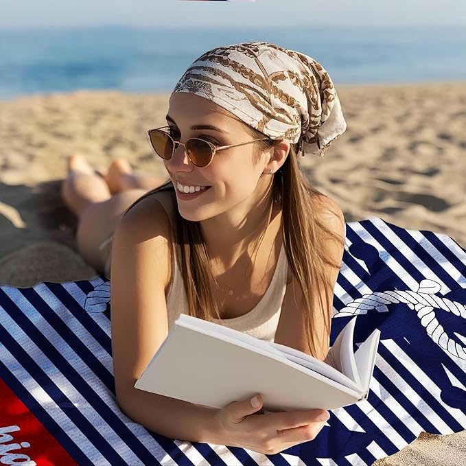 JML Personalized Beach Towel with Name, Custom Anchor Beach Towel, Customized Microfiber Pool Towel, Quick Dry & Absorbent Swim Towel for Adult,Anniversary, Birthday, Summer Holiday,Vacation