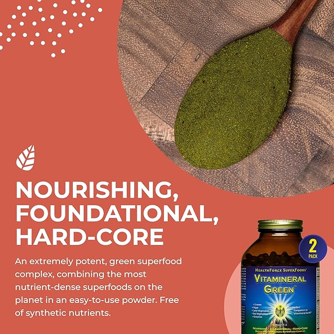 HEALTHFORCE SUPERFOODS Vitamineral Green - Mineral Supplement for Immune & Thyroid Support - Green Powder Supplement with Ingredients from The Land - Gluten-Free & Vegan - 400 Capsules (Pack of 2)