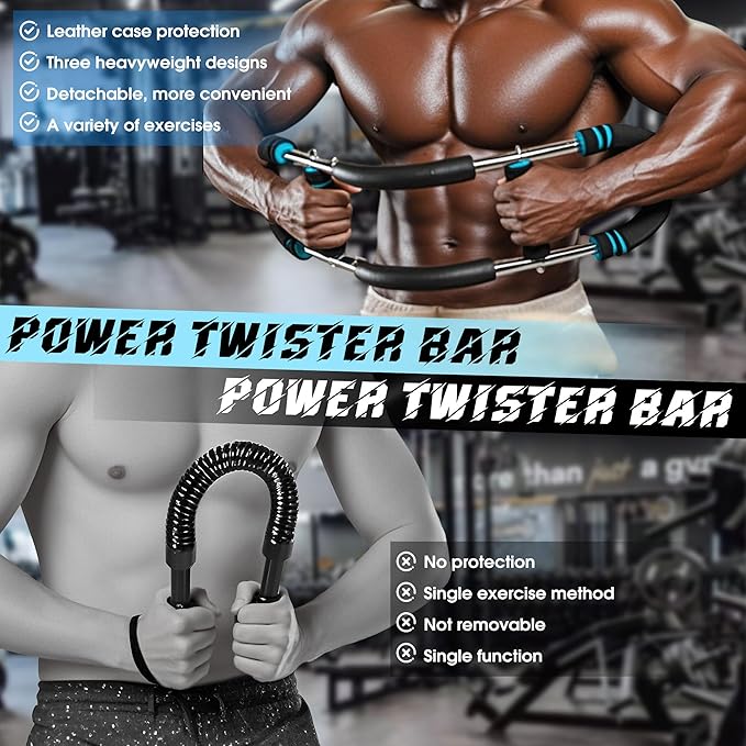 Twister Arm Trainer,40-100lb Adjustable Power Twister Bar with Fingerless Tactical Gloves, Strap Wrist Brace, Drawstring Backpack, Portable Detachable Body Fitness Equipment for Home & Gym