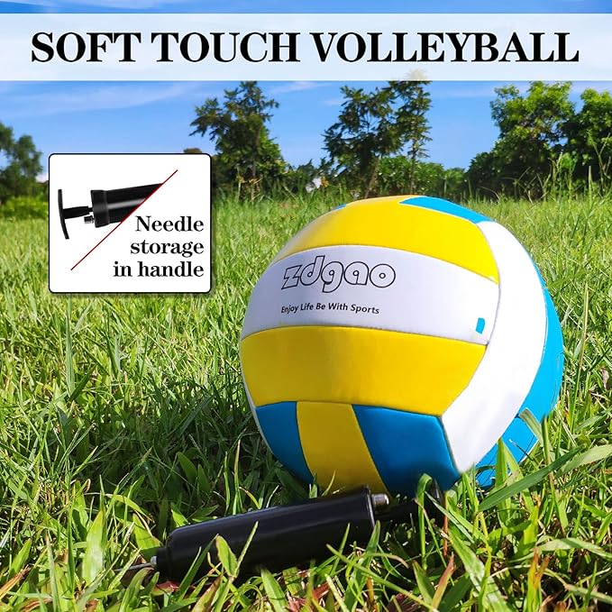 Outdoor Portable Volleyball Net System - Adjustable Height Poles with Soft Volleyball Ball, Pump, Hammer, Boundary Line, and Carry Bag for Backyard, Beach, Lawn