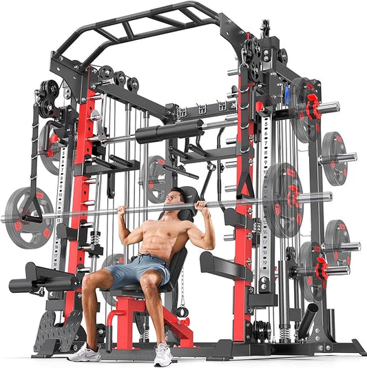 Smith Machine Power Rack Multifunctional Power Cage Deep Squat Rack Cable Crossover System Selectable More Training Attachment for Garage & Home Gym