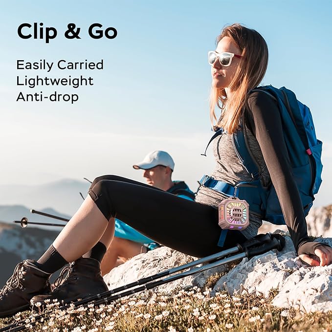 INSMY IP67 Waterproof Bluetooth Speaker, Shower Speaker Portable Small Clip-on, Multi Sync 100+ Speakers, Big Volume Booming Bass, 24H Playtime/Floatable/RGB Lights for Outdoor/Kayak/Beach(Pink)