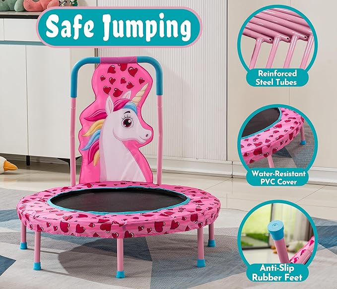 36" Trampoline with No-Gap Design, Mini Trampoline for Kids, 3FT Indoor/Outdoor Rebounder with Handle