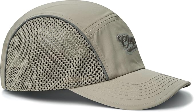CLAPE Quick Dry 5 Panel Hat for Men, Breathable Mesh Short Brim Baseball Cap, Reflective Ajustable Outdoor Sport Running Hat