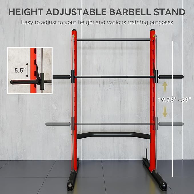 Soozier Squat Rack with Pull-Up Bar, Adjustable Power Rack with Barbell Bar, Multi-Functional Bench Press Rack for Home Gym Strength Training