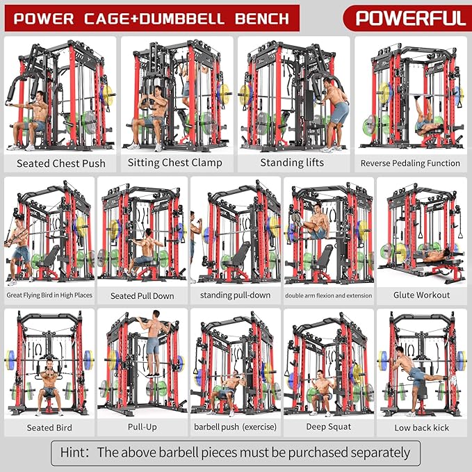 Power Cage,1600lbs Multi-Function Power Rack with Adjustable Cable Crossover System and More Training Attachment, Weight Cage for Home Gym