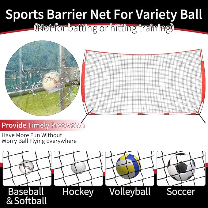 7x7/16x10/20x10ft Backstop Net, Ball Stop Net with Handbag,Fix Sports Net Barrier by 4 Spike&2 Sandbag,Sports Practice Barrier Net for Baseball,Softball,Lacrosse Train,Backstop Net for Backyard