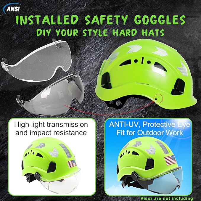 AOLAMEGS Construction Safety Hard Hat - ANSI Z89.1 Type Ι OSHA Approved Safety Helmets with Chin Straps Lightweight Reflective Vented ABS Hard Hats For Men Women Industrial Workwear 6-point Suspension