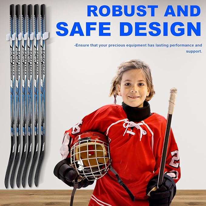 Yousoontic Hockey Stick Holder Wall Mount, 1-6 Stick Capacity, Ice and Field Hockey Organizer (Decor & Storage 2-in-1) for Home Garage Room Office Sports Decoration