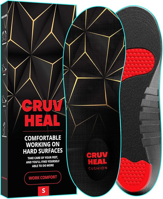Work Pro Comfort Insoles - Shock Absorption - Low Arch - Cushioning Anti Fatigue Shoe Insert Men Women - Non-Slip - Soft Comfortable Work Boot Insoles - Foot Pain Relief (S, Black)