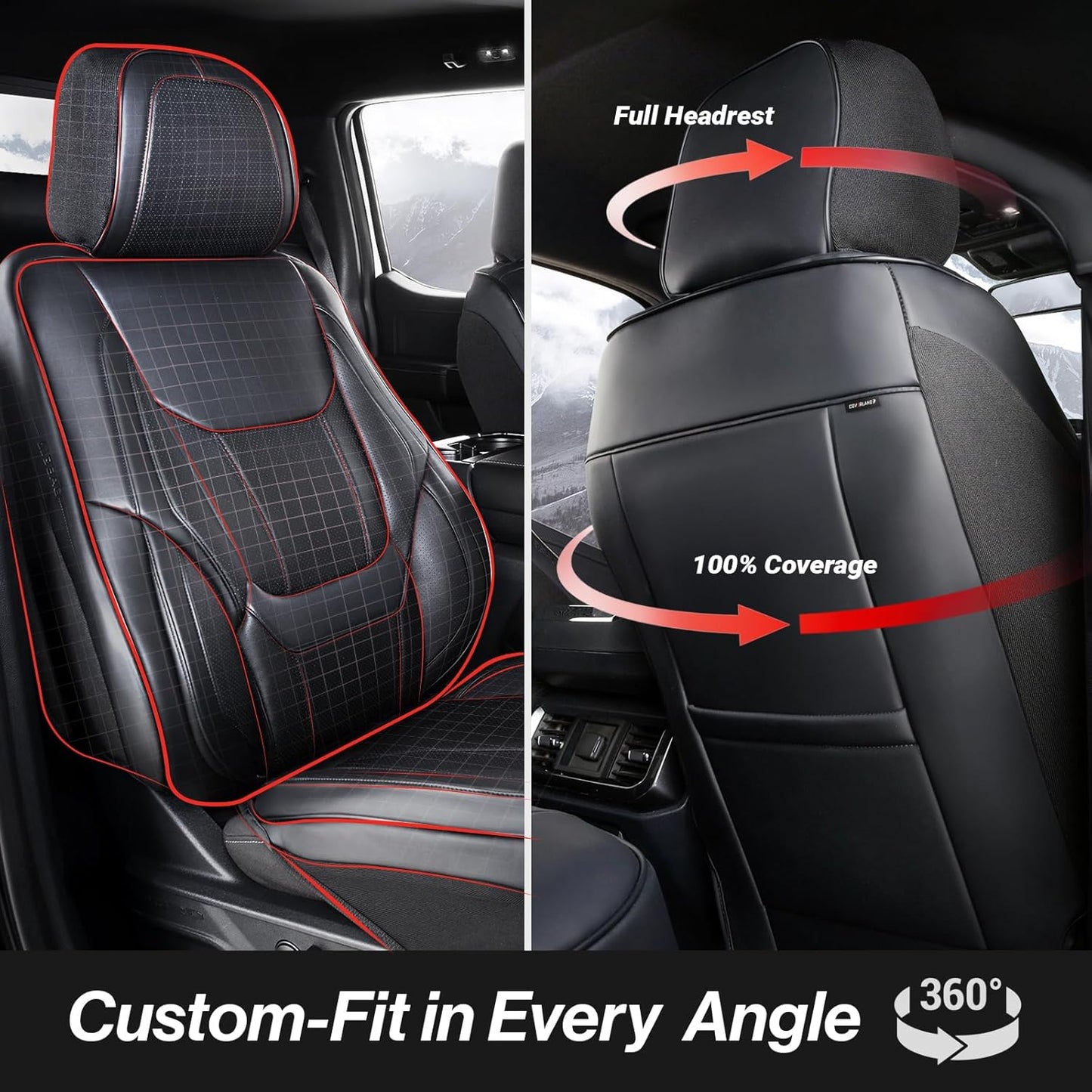 Coverland Custom Car Seat Covers Compatible with Sierra 2500HD, Silverado 2500HD - Premium Leather Non-Slip Waterproof Cover Custom Interior Protector Full Set-Black [See Size Chart-Size X117]