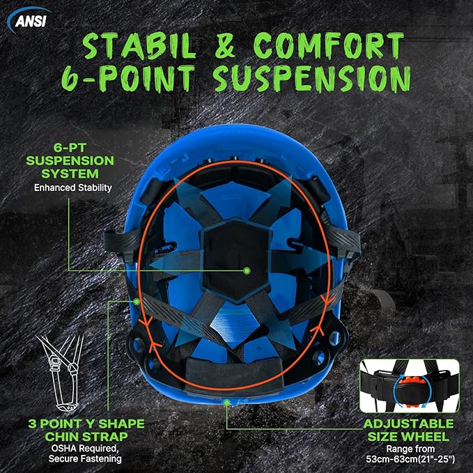 AOLAMEGS Construction Safety Hard Hat - ANSI Z89.1 Type Ι OSHA Approved Safety Helmets with Chin Straps Lightweight Reflective Vented ABS Hard Hats For Men Women Industrial Workwear 6-point Suspension