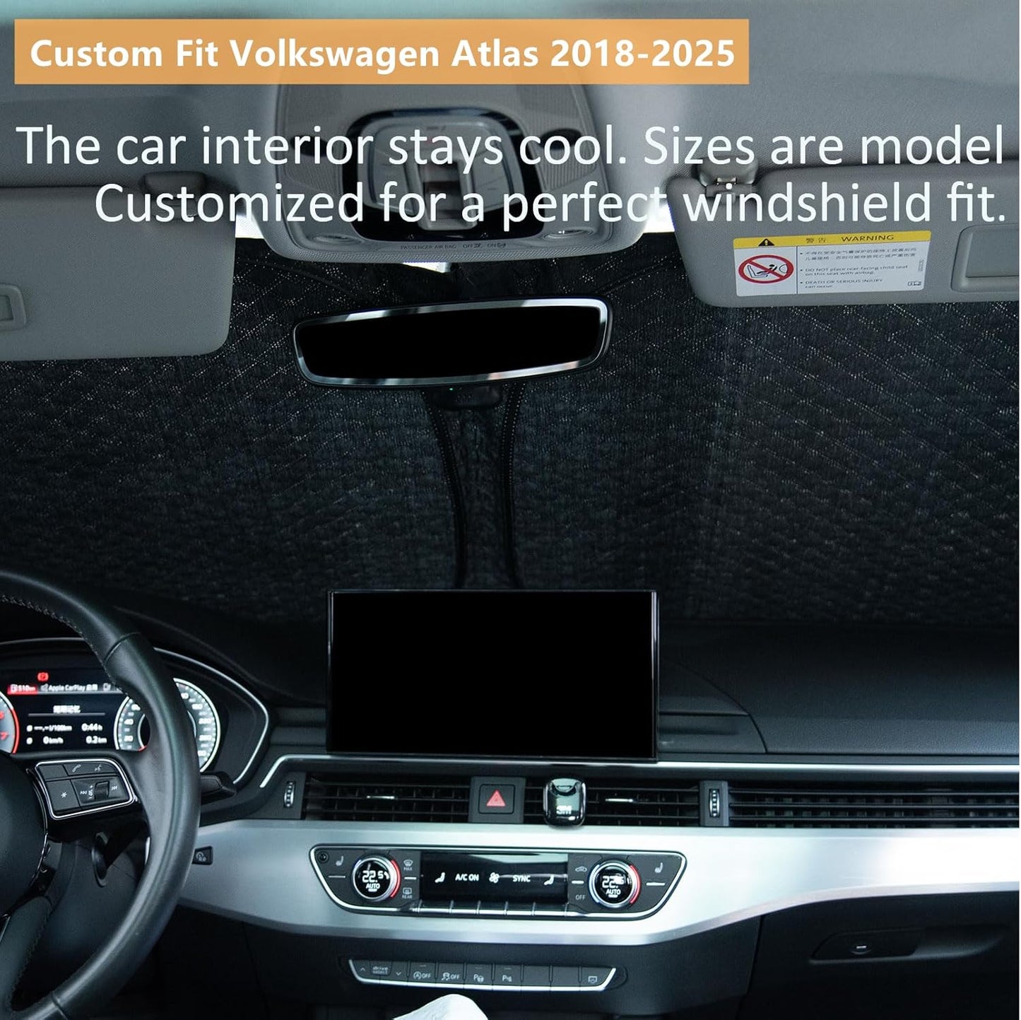 Car Windshield Sun Shade 5 Layers Thick for Volkswagen Atlas 2018-2024 2025 - Front Window Sunshade Sun Visor Accessories - Protector for VW Atlas Vehicle Reflect UV Sun and Heat