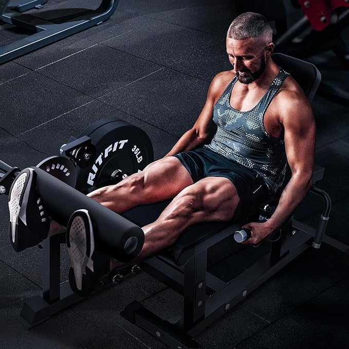 RITFIT Seated Leg Extension and Lying Curl Machine, Adjustable, for Home Gym, Leg Workout Equipment Compatible with 1'' and 2'' Weight Plates, Black, 700 lb