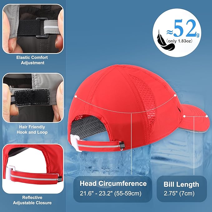 Connectyle Mens Womens Quick Dry Performance Running Cap Lightweight Reflective Sports Hat UPF 50+ Outdoor Athletic Sun Cap