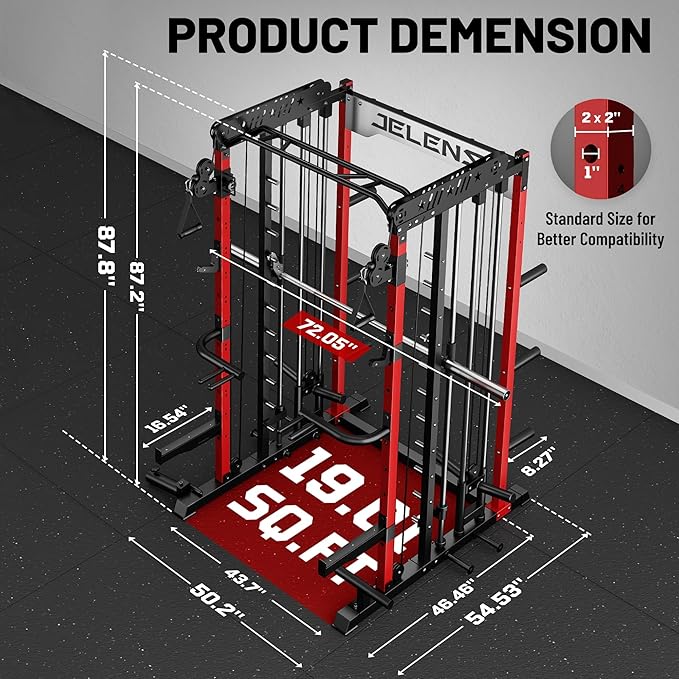 Smith Machine for Home Gym, Multi-Function M12 Power Cage with Cable Crossover System, Squat Rack with Smith Bar and More Attachment